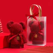 酒红色小熊毛巾小礼品喜铺用品结婚礼盒伴手礼空袋创意装饰小礼物