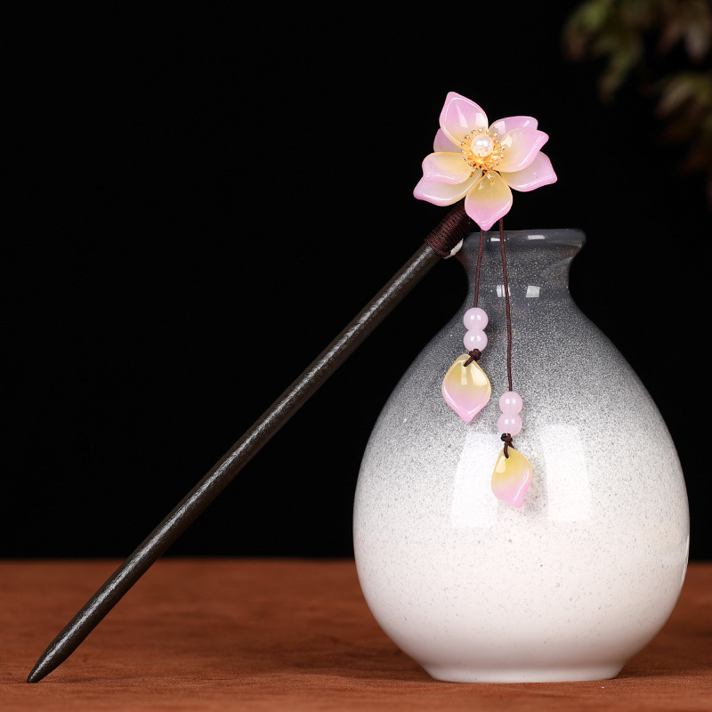 新款古风发簪复古簪子汉服花朵木簪流苏步摇古装发饰厂家批发