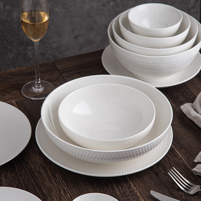 White Porcelain Tableware Suit Simple Home Restaurant Ceramic Plate Dishes Good-looking Hotel White Tableware Ins