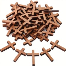 木头十字架吊坠项链实木带孔4*3Cm棕色木制工艺品跨境厂家直销