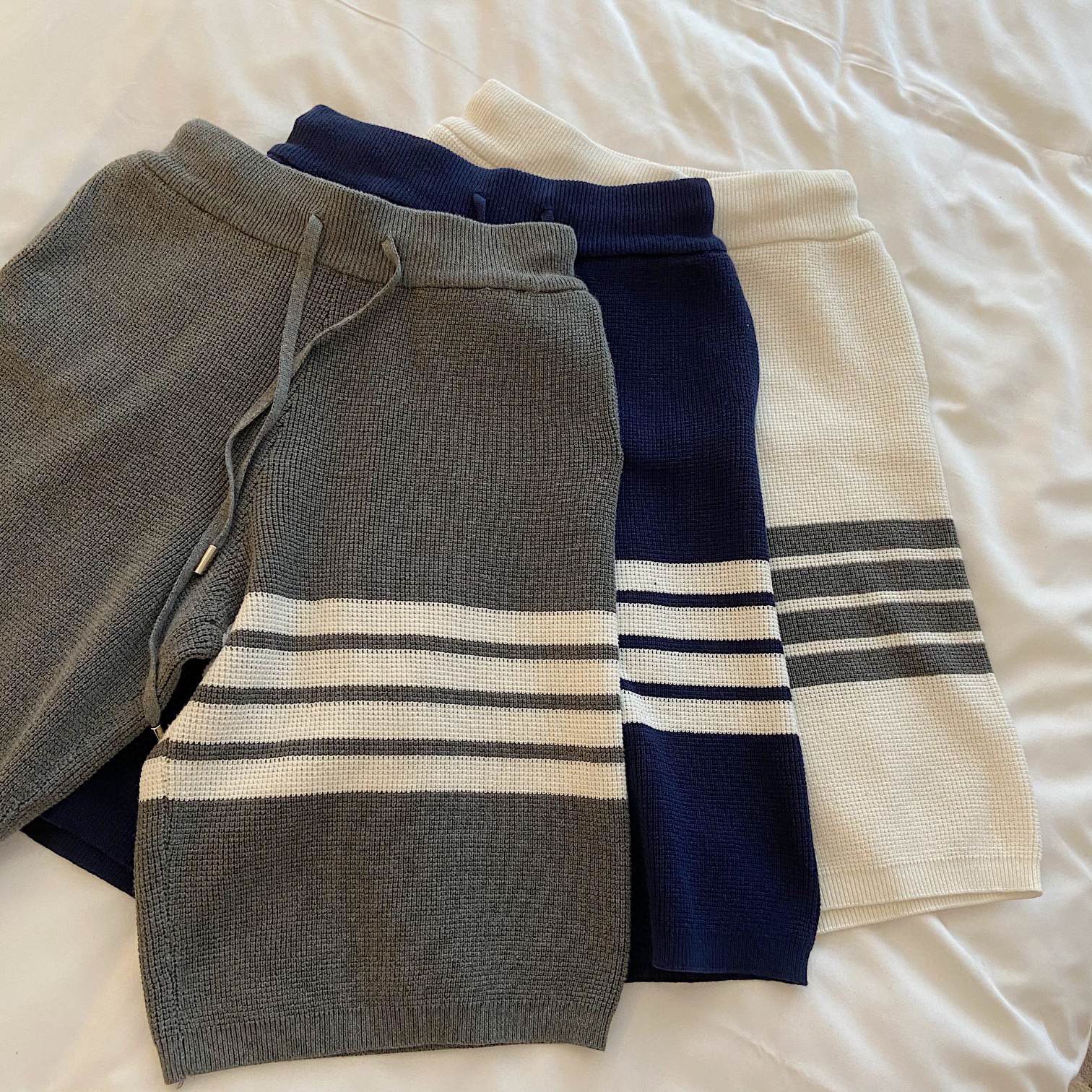 tb短裤女华夫格四道杠针织羊毛卫裤男女同款中裤五分裤运动裤裤子