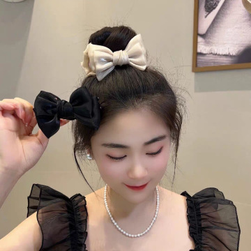 优雅缎面蝴蝶结发卡丸子头抓夹网红气质发夹女高马尾夹子盘发头饰