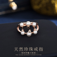 天然淡水珍珠4-5mm戒指女925纯银朋克风双层柳丁指环欧美原创设计