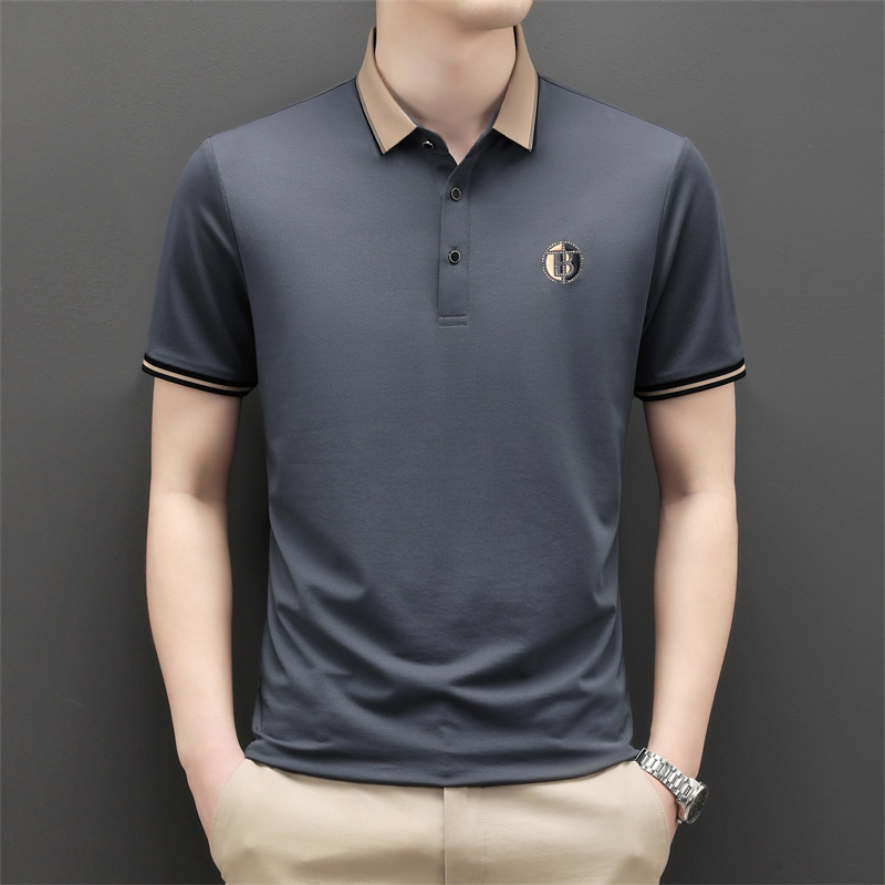 抖音服饰男装polo基础大众纯色现货夏季棉质开衩短袖薄款休闲t恤
