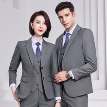 灰色西装职业套装男女同款4s店销售西服正装气质银行经理工作服