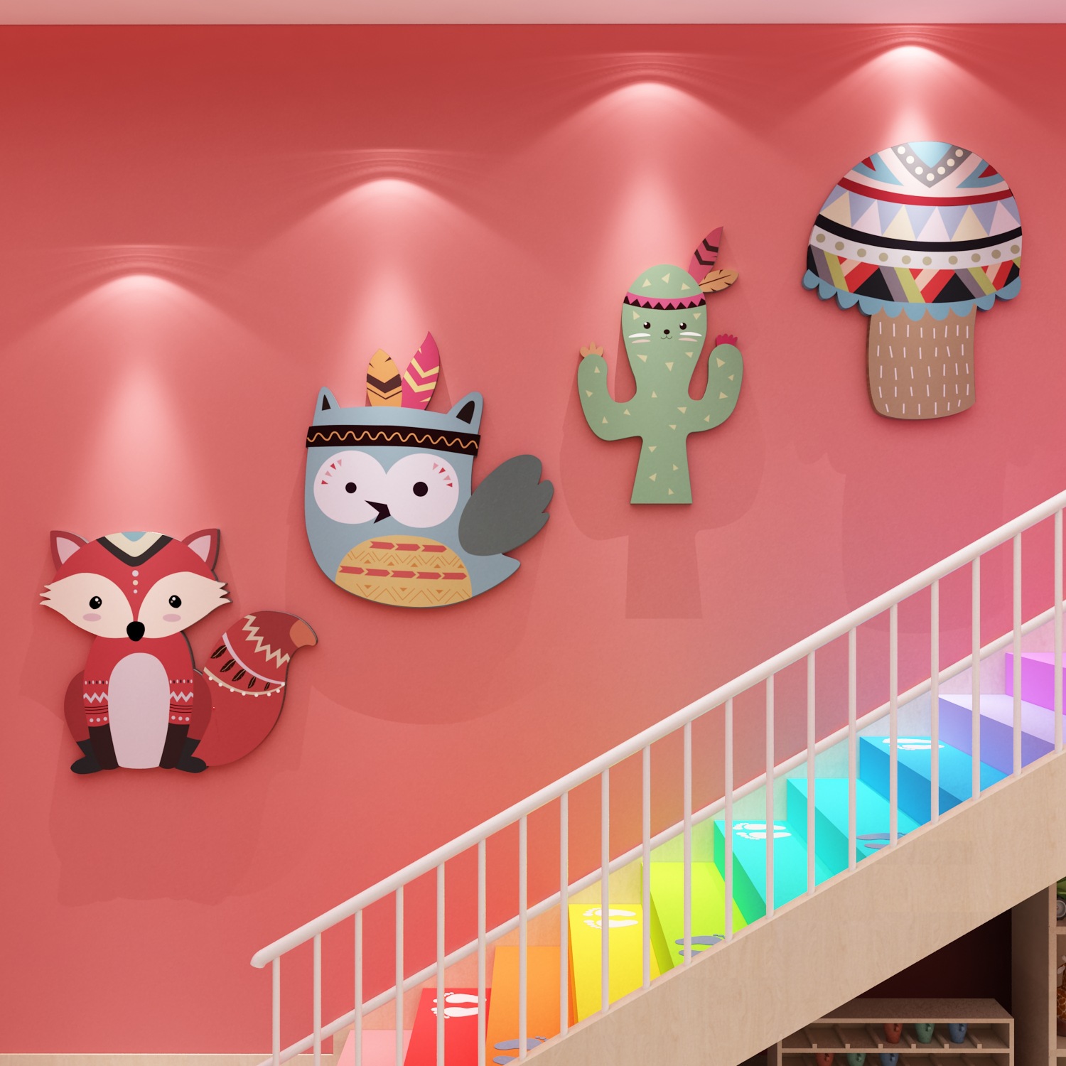 批发幼儿园文化墙面装饰环创森系主题布置材料半成品楼梯壁画教室