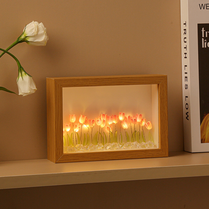 Internet Celebrity Photo Frame Tulip Small Night Lamp Led Bedroom Night Light Birthday Qixi Gift Girl Flower Ambience Light