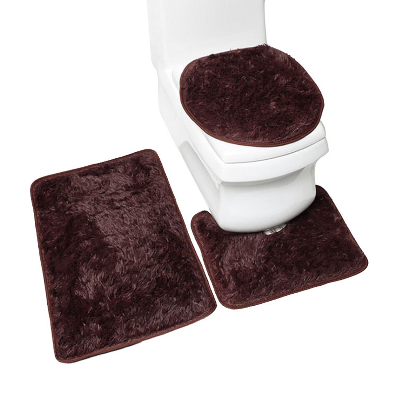 Solid Color Plush Toilet Three-Piece Floor Mat Bathroom Toilet Silk Wool Floor Mat Suit PV Fleece Carpet