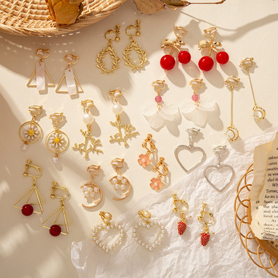 Elegant Painless Ear Clip without Pierced Female Retro Fairy French Style Mori Clip-on Earrings Super Fairy Drop Earrings