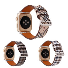 适用apple watch苹果潮牌皮质表带iwatch格子纹皮革腕带7代通用