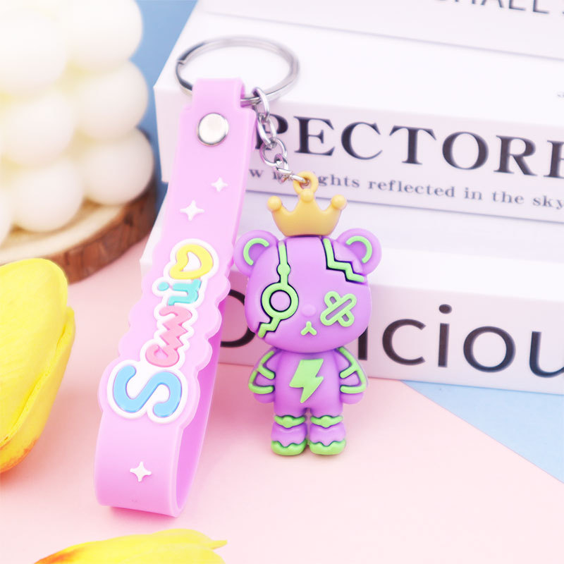 Crown Violent Bear Keychain Silicone Key Chain Couple Schoolbag Automobile Hanging Ornament Creative Cartoon Little Doll Gift