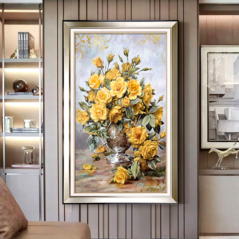 美式玄关装饰画欧式走廊过道竖版壁画客厅楼梯挂画落地画油画入户