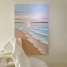 纯手绘油画《日照金滩》侘寂风客厅装饰画沙滩抽象画玄关过道挂画