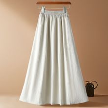 亚麻棉质白色半身裙女夏季新款中长款宽松显瘦a字大摆长裙