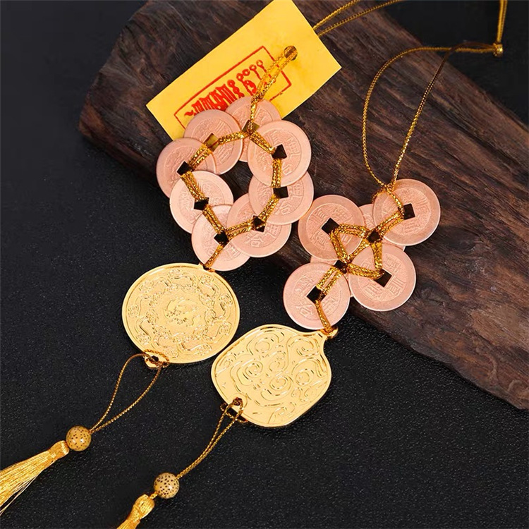 2022虎年李居明吉祥物六八铜钱家居客厅化五黄二黑扭转乾坤挂件