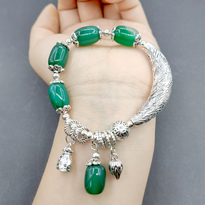 时尚玛瑙水晶手链民族风哑银景区钱袋莲子饰品-阿里巴巴