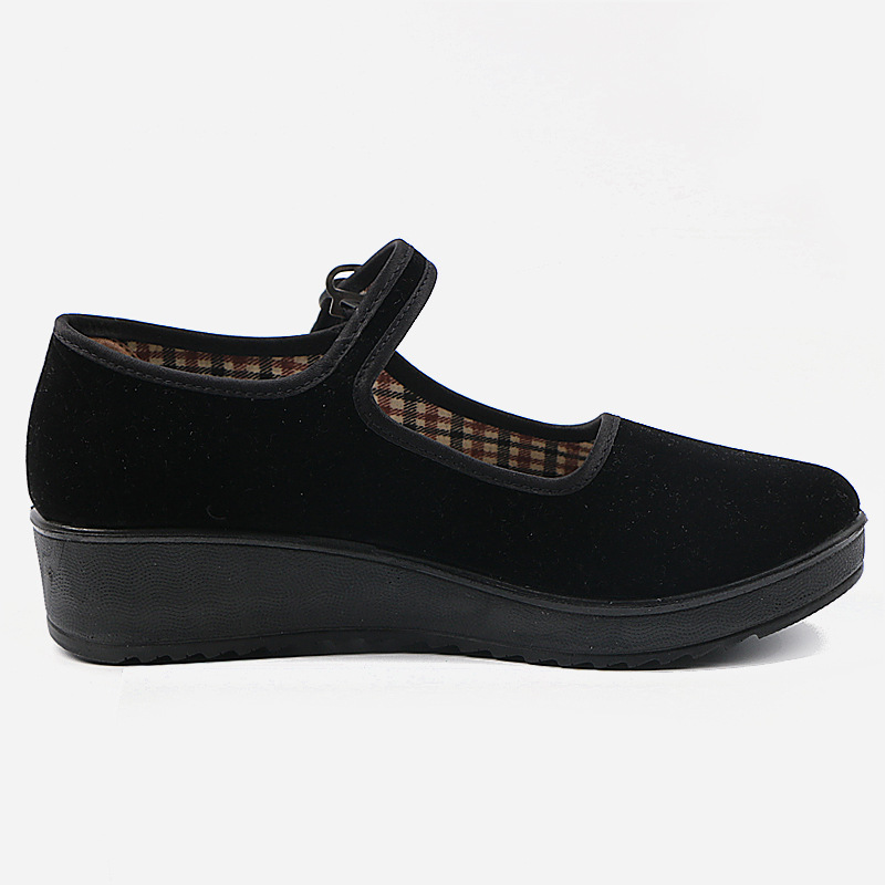 厚底/老北京黑色布鞋女休闲鞋平绒一带广场跳舞鞋酒店工作礼仪鞋