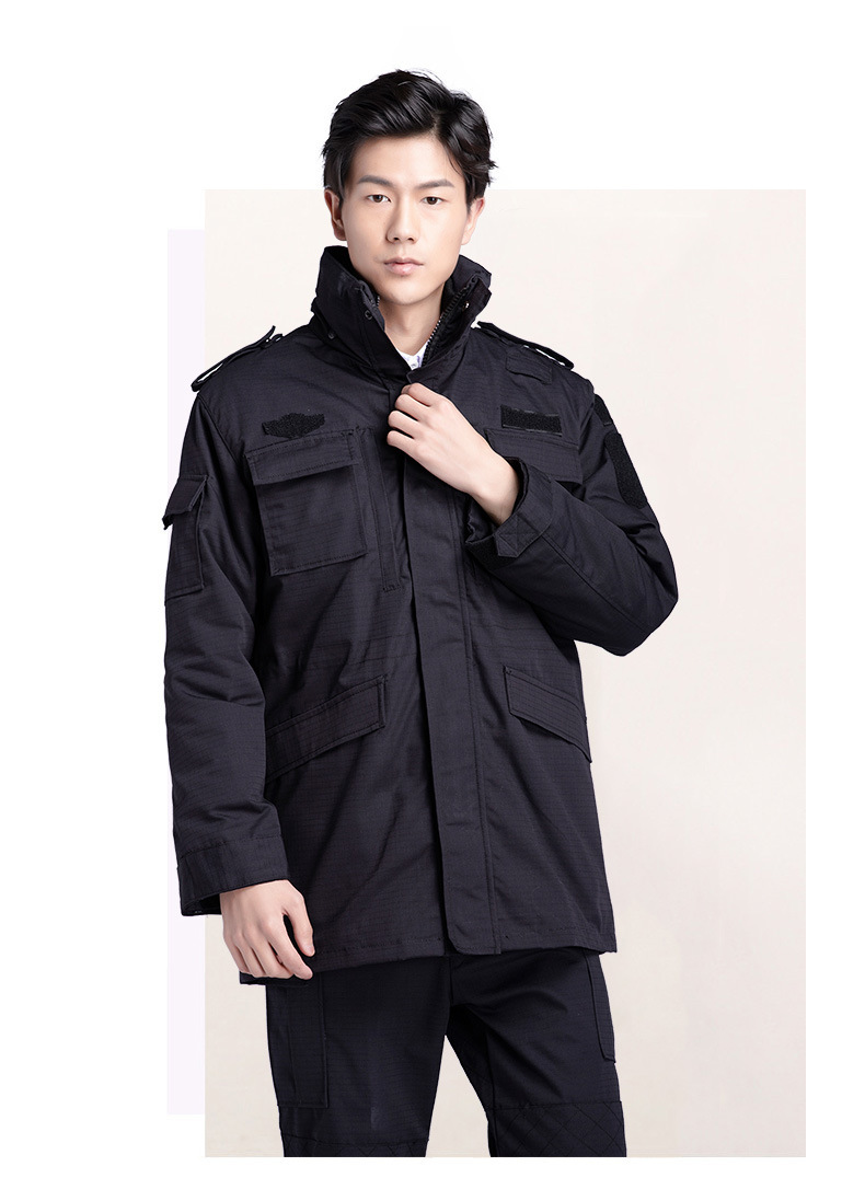 厂批保安作训服棉大衣特勤黑色网格羊绒作训大衣斜纹冬季保安大衣