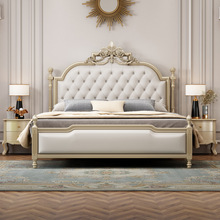法式奶油风实木床现代简约高端真皮美式轻奢大床主卧双人床