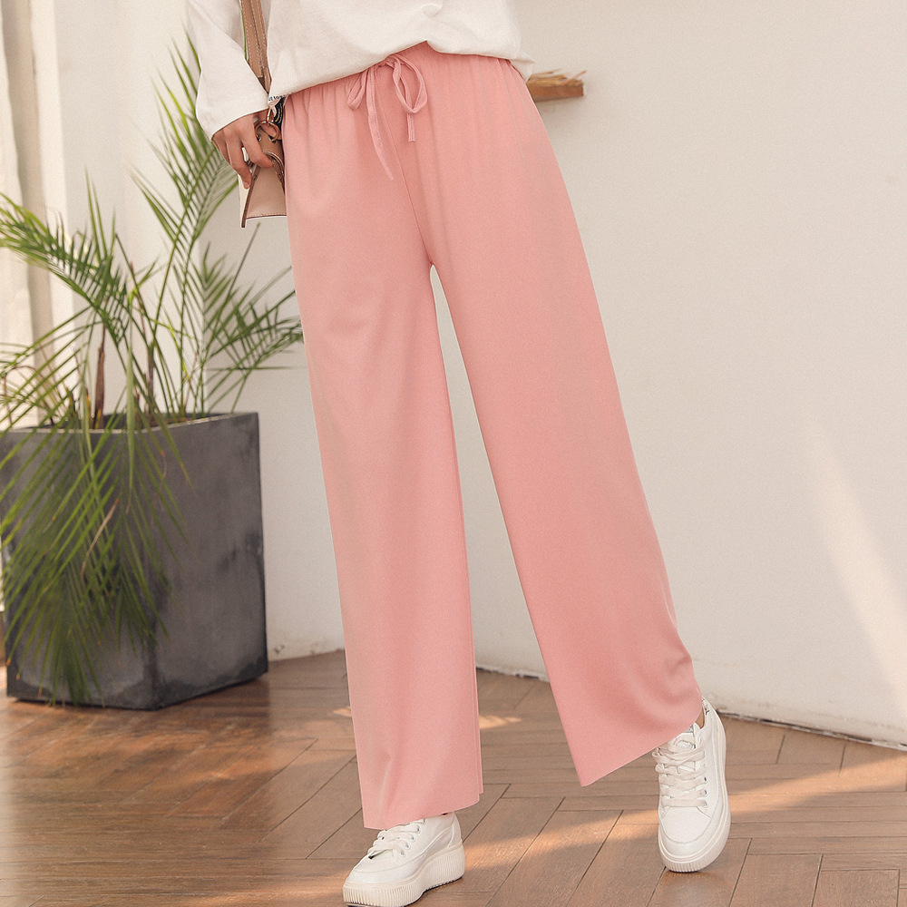 Foreign Trade Source Factory Ice Silk Wide-Leg Pants Women's Spring/Summer High Waist Drooping Cropped Lengthened Straight Skirt Pants Thin Slimming
