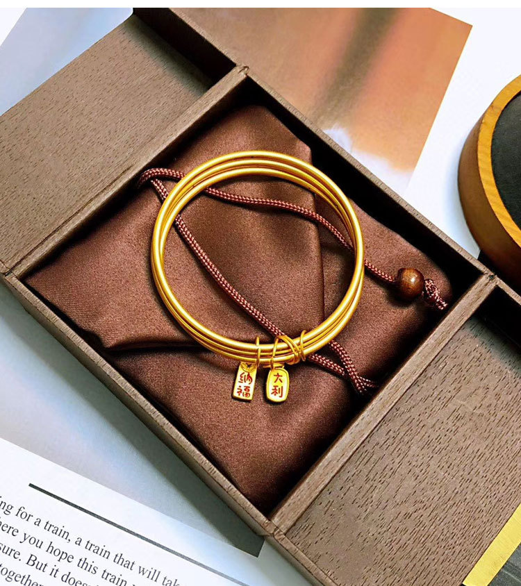 古法黄金手镯足金999三生三世手镯纯金传承素圈金镯子女