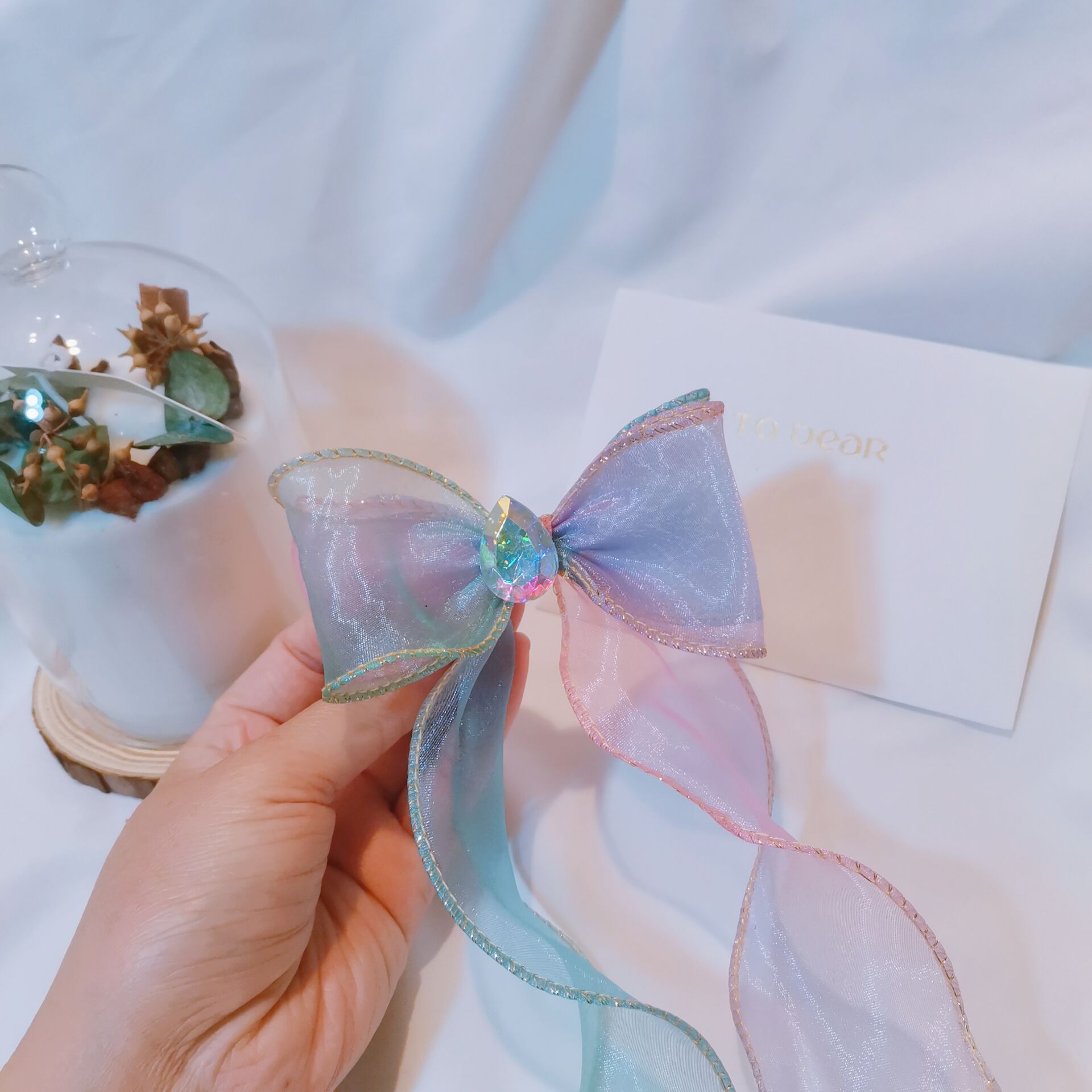 春款韩版diy彩虹色网纱飘带钻蝴蝶结配件 发饰手机壳鞋花袜子材料