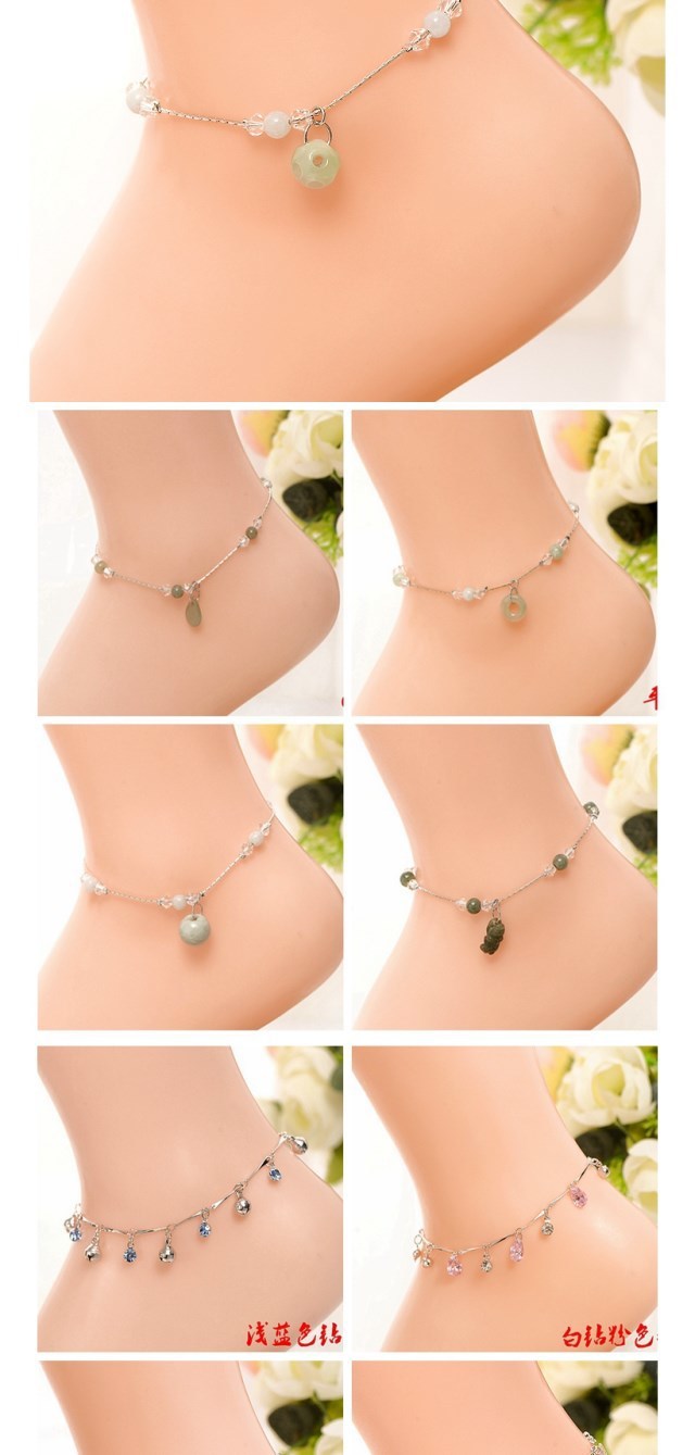 脚镯平安圈简约玉脚链百搭闺蜜玉石脚链女个生小清新脚饰