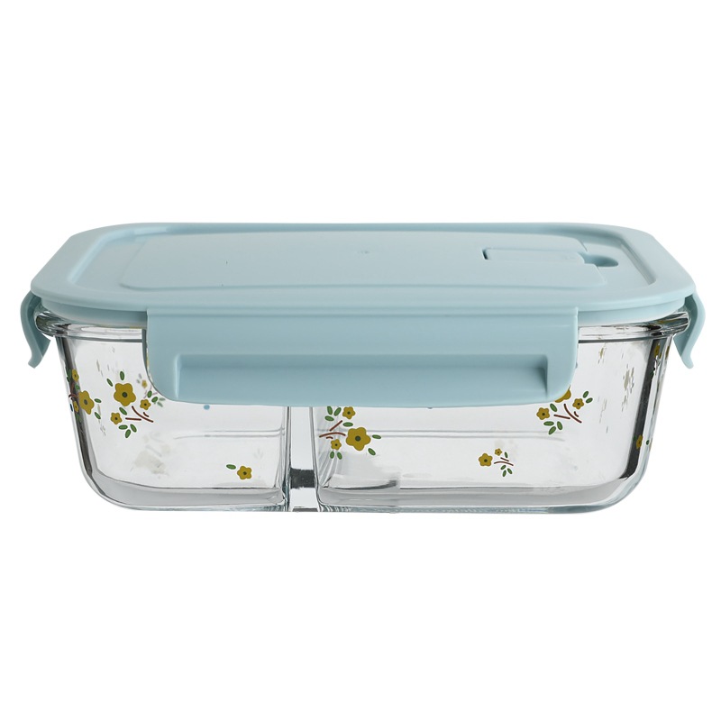 Glass Bowl Yellow Floral Freshness Bowl Microwave Oven Available Soup Bowl with Lid Student Portable Office Worker Household Bowl