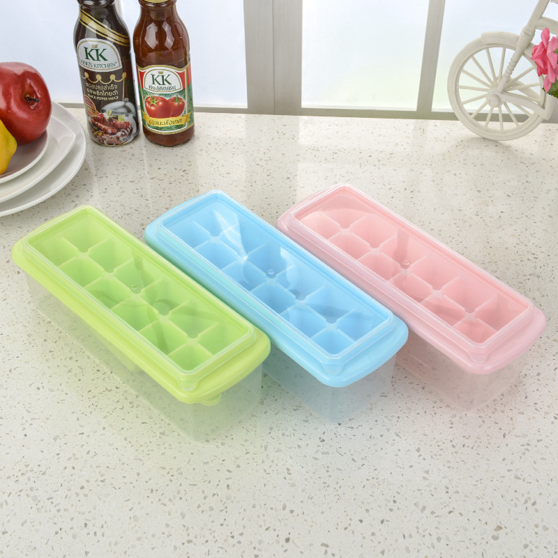 12-Grid Ice Tray with Lid with Crisper Creative Ice Box Ice Shovel Ice Cube Box Ice Box Ice Storage Box 0755-3