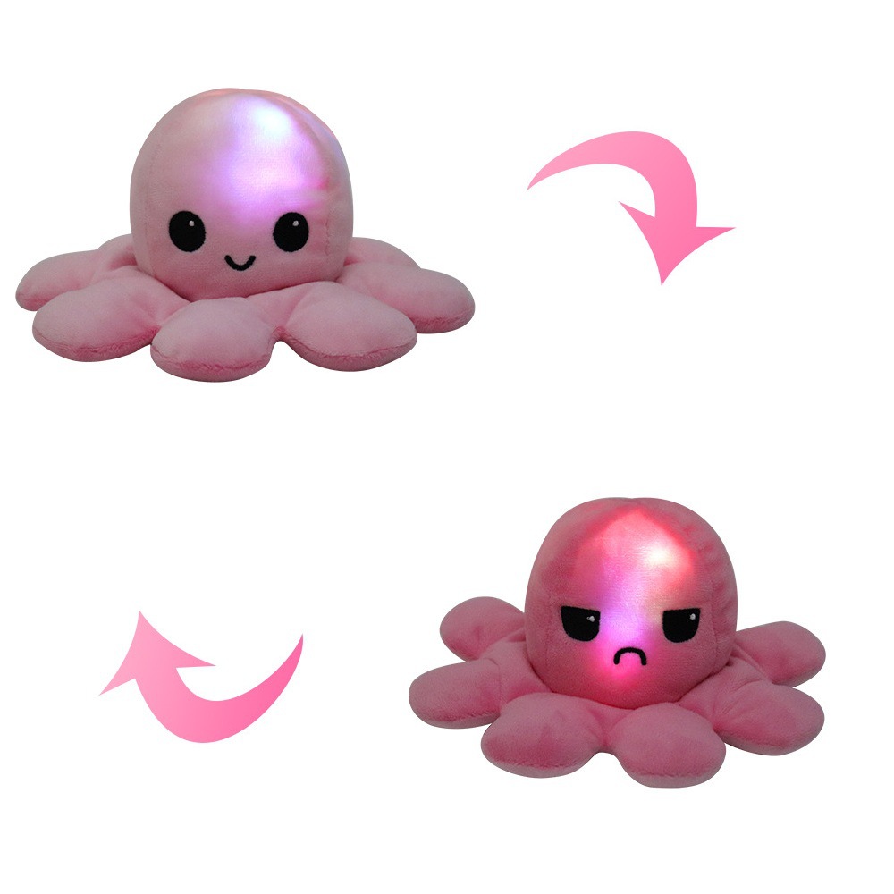 全新跨境翻转章鱼玩偶表情包八爪毛绒玩具翻面发光带led灯章鱼