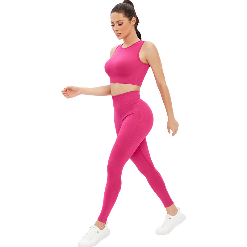 Cross-Border Seamless Yoga Suit Women's Sports Short-Sleeved Top Skinny Yoga Pants Fashion Morning Running Workout Clothes