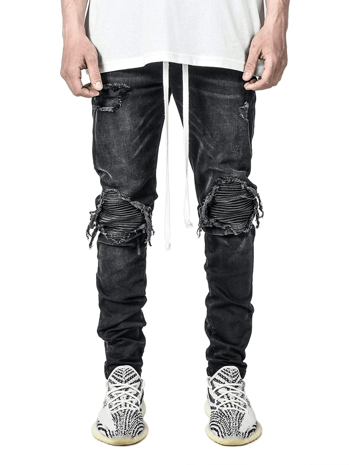 European Station Ins Trendy Men's Stretch Denim Skinny Pants Cross-Border Foreign Trade Motorcycle Ripped Black Jeans Men