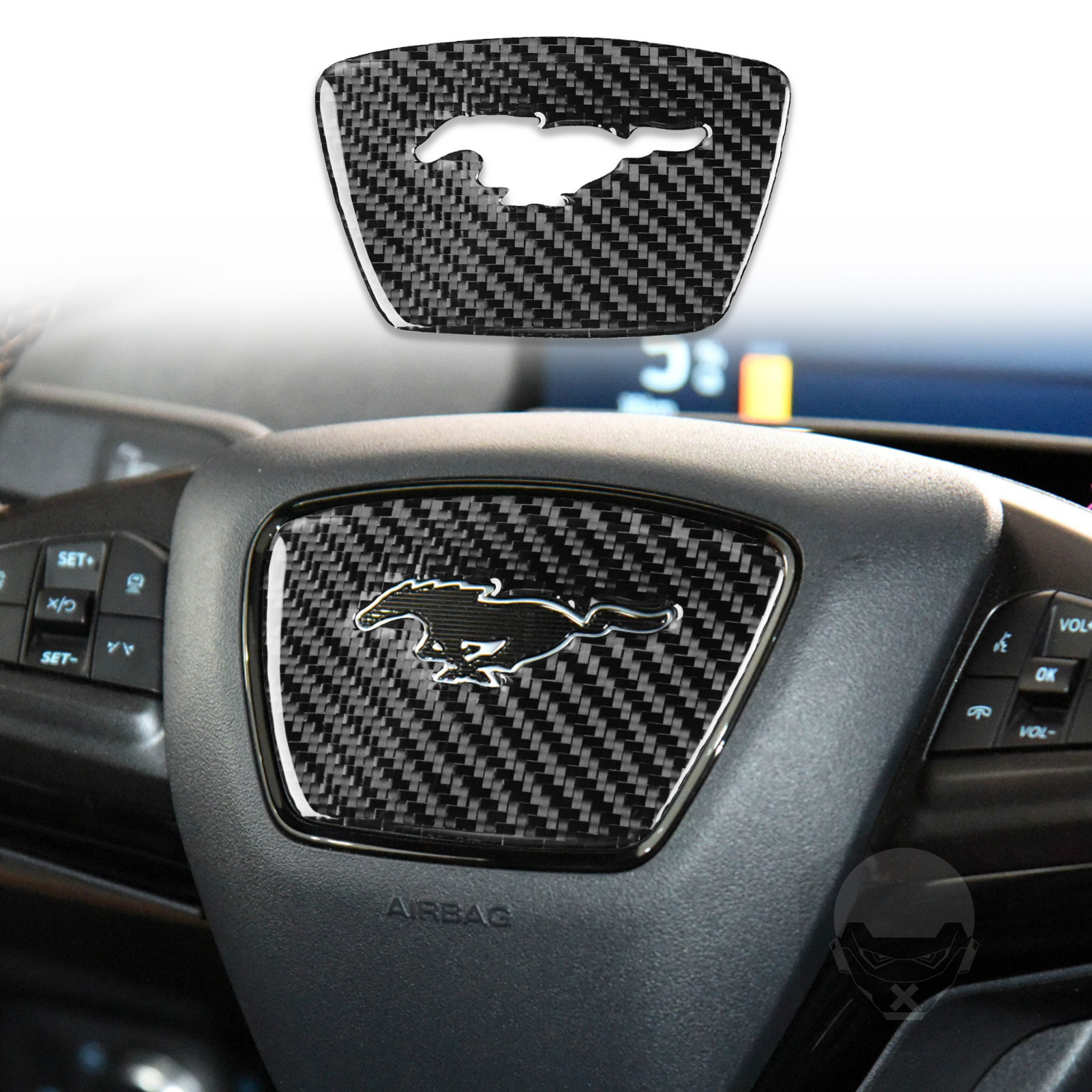 适用于电动野马mach-e 内饰改装件碳纤维方向盘logo装饰贴纸配件