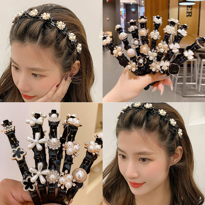 Braided Hair Barrettes Korean Style Elegant Floral Hair Band Female Bangs Headband Pressing Buckle Hairpin Headdress Updo Gadget Female