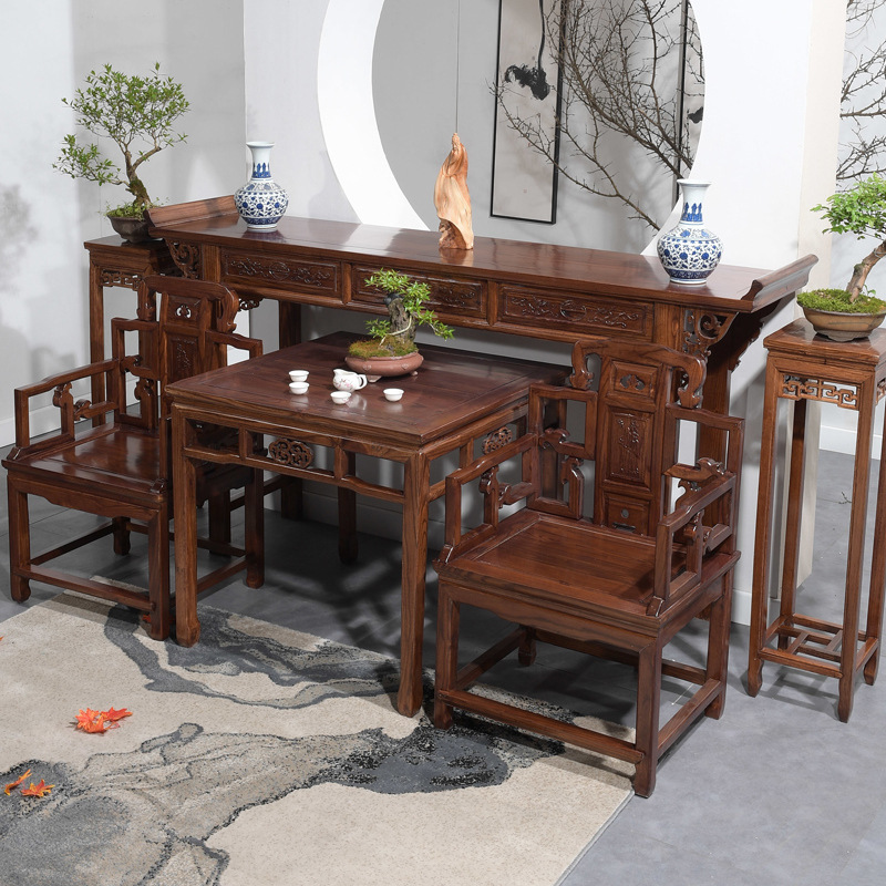 农村堂屋中堂件套客厅条案几实木新中式客厅仿古供桌榆木家具