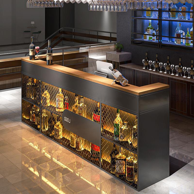 酒吧吧台调酒台收银台餐厅咖啡厅前台轻奢创意工业风铁艺酒架桌椅