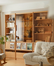 北欧实木书柜 小户型客厅樱桃木玻璃组合柜落地收纳储物书柜