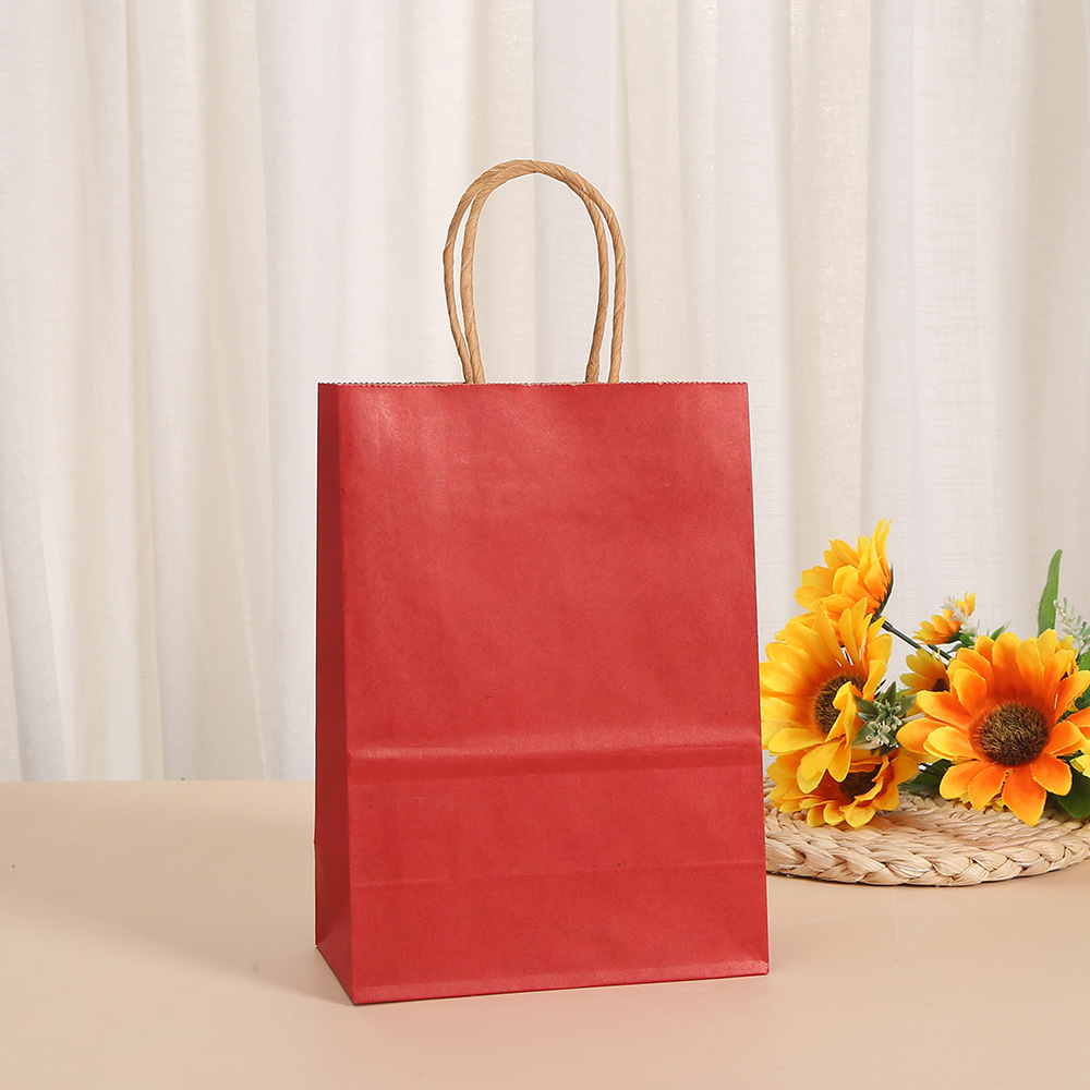 In Stock Solid Color Kraft Paper Takeaway Bag Color Rope Handle Wedding Candy Bag Portable Paper Bag Clothing Gift Packaging Bag