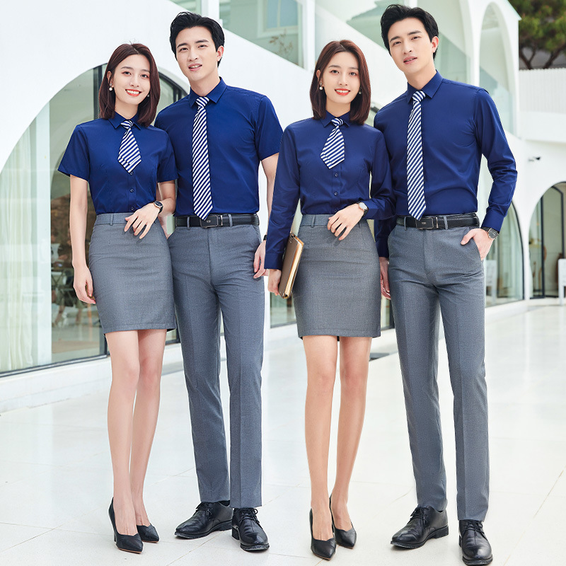 本职衬衣春夏季长短袖职业套装销售商务正式工作服男衬衫绣logo男