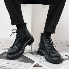 马丁靴男款低帮英伦风复古高筒皮鞋厚底增高潮高级感黑色中筒靴子