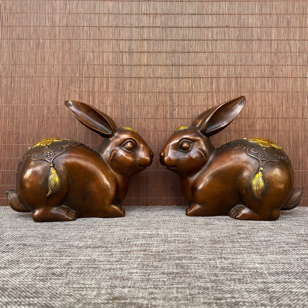 铜鎏金兔子摆件十二生肖兔财富兔家居属兔吉祥物装饰怀旧复古
