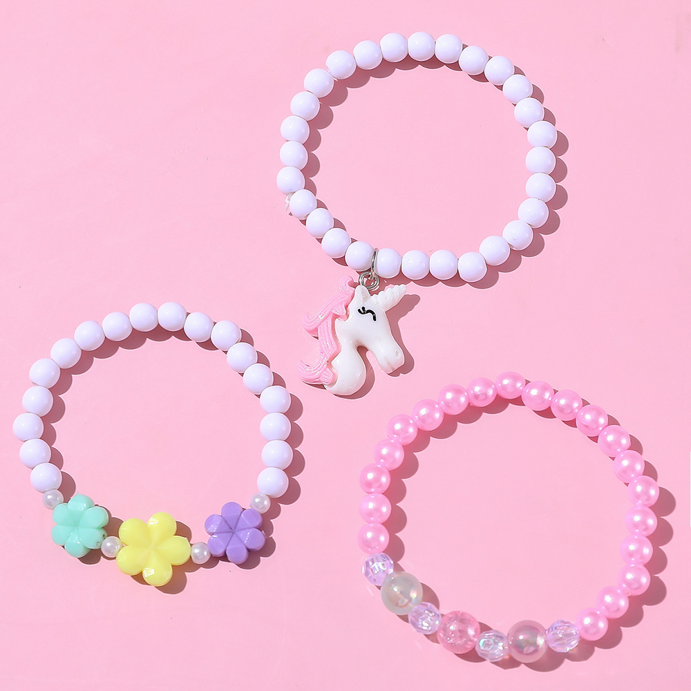 3 Hot Sale Unicorn Children String Beads Bracelet Set Simple Color Acrylic Little Girl Accessories Jewellery