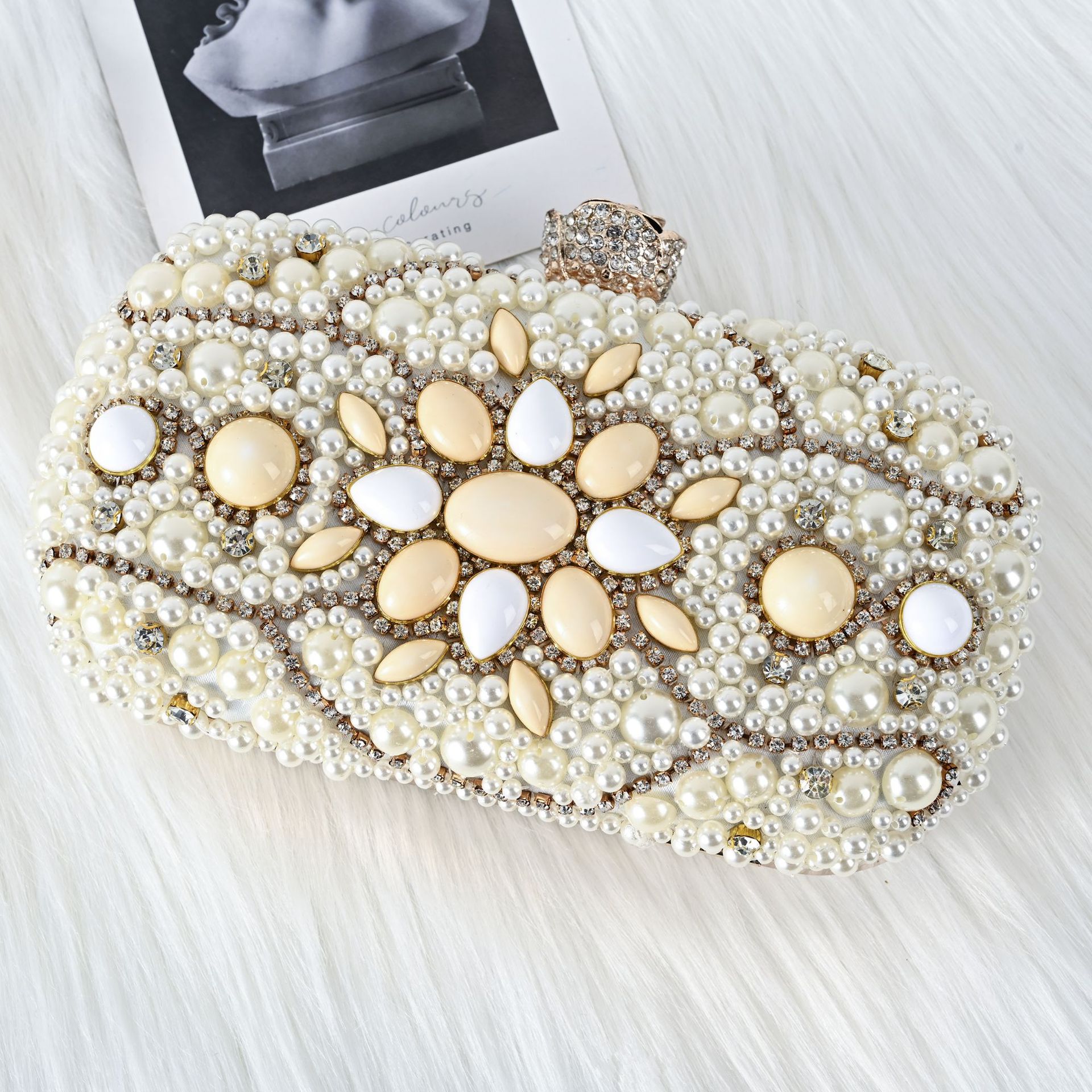 绸缎珠绣晚宴高级包手工珠绣礼服珍珠女气质时尚晚装包clutch bag