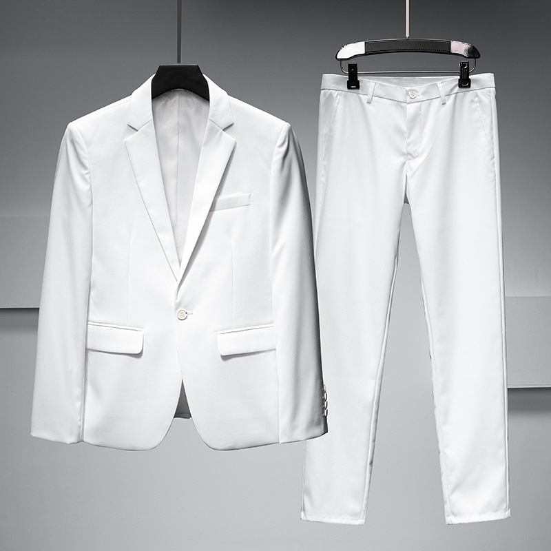男士西服套装白色休闲修身小西装外套男英伦风主持人婚礼新郎礼服