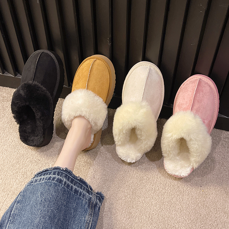 Snow Boots Foreign Trade Fluffy Slippers Women's Autumn and Winter New Outdoor Home Thick-Soled Warm Cross-Border Baotou Cotton Slippers Wholesale