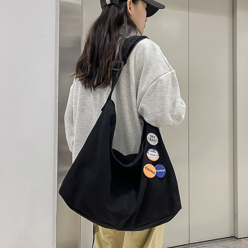 斜挎包女大学生上课包包女两用ins风日系大容量睿营帆布包单肩包