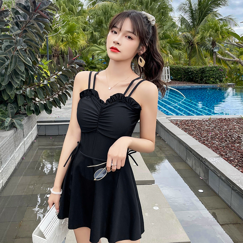 2020 new swimsuit female skirt style siamese conservative covering belly thin fairy style korean ins style hot spring swimwear
