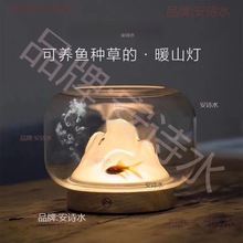 .暖山雪山鱼缸创意氛围灯可充电床头小夜灯创意礼物玻璃鱼缸高颜