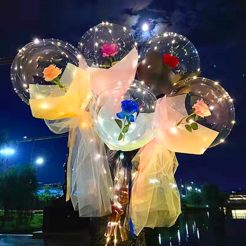 New Luminous Rose Bouquet Stall Night Market Luminous Bounce Ball Toy Qixi Valentine's Day Confession Balloon Wholesale