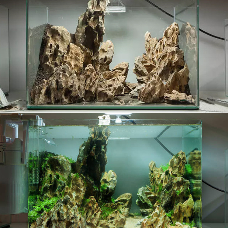 松皮石造景石头鱼缸天然装饰小块多孔假山水草缸成品骨架峡谷套餐